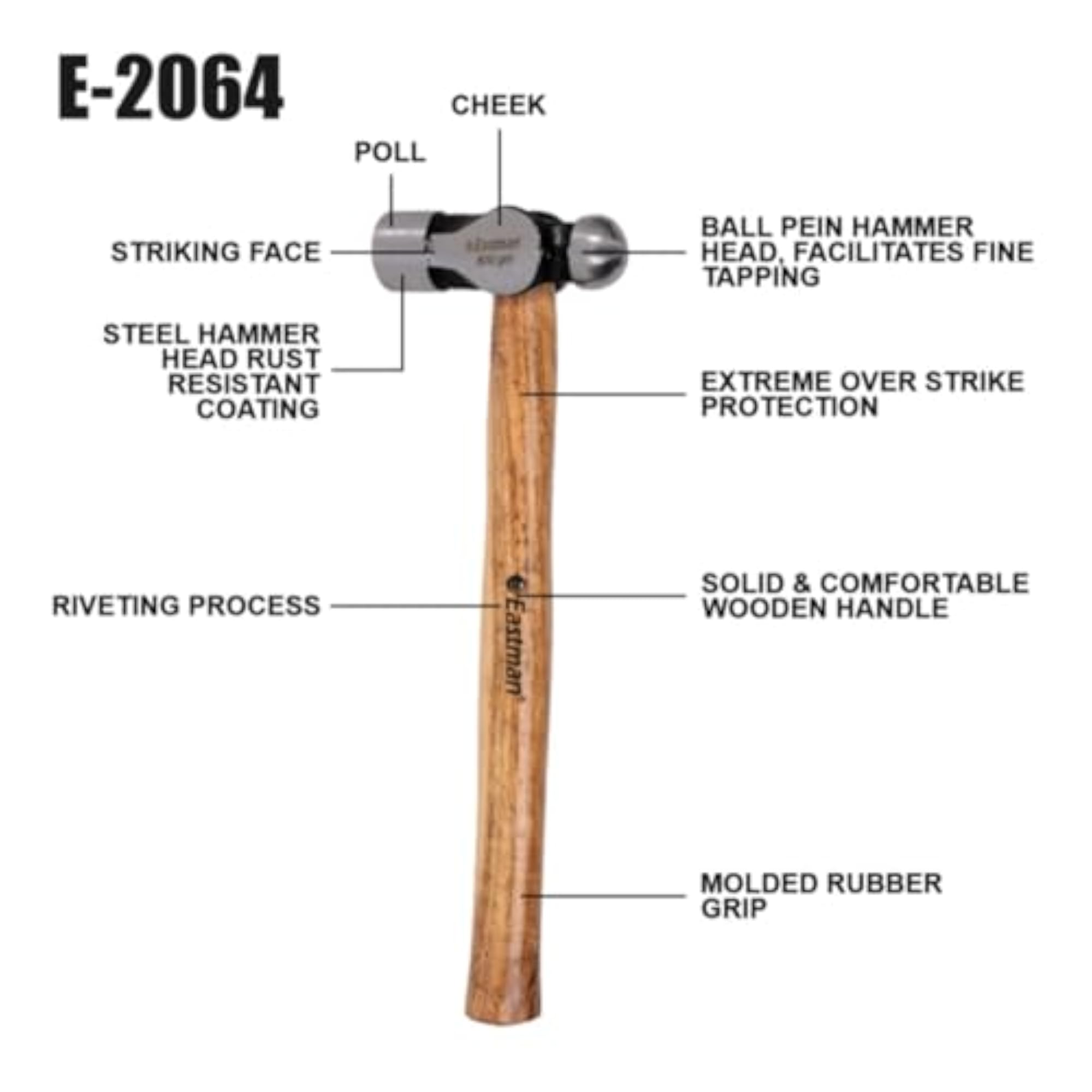 Ball Pein Hammer, 100g Drop Forged Steel, Wood Handle